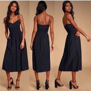 New Lulus Full Heart Black Smocked Midi Dress Formal Event Dressy Wedding Guest